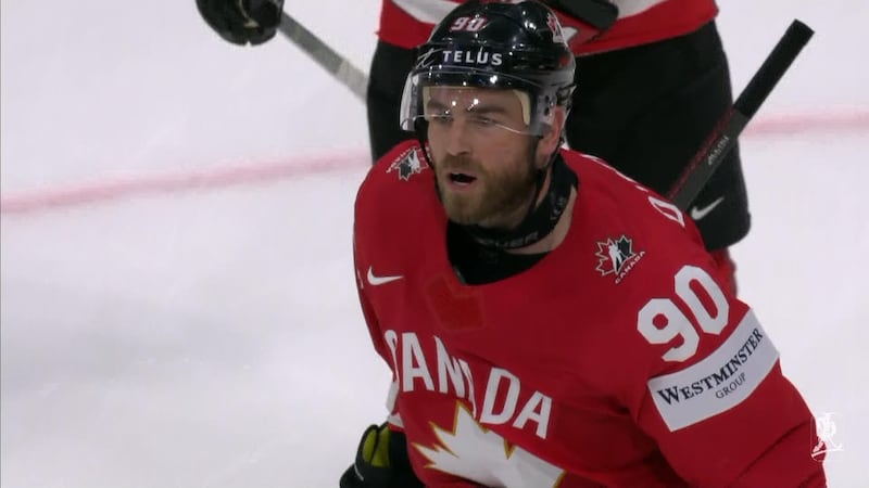 O'Reilly tips in Celebrini's shot to tie it up for Canada and send the game to OT