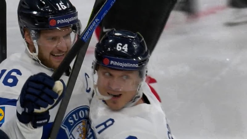 Barkov slides home a loose puck as Finland levels