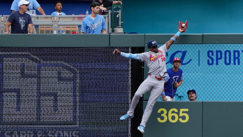 Jordan Walker takes away a potential homer from Salvador Perez