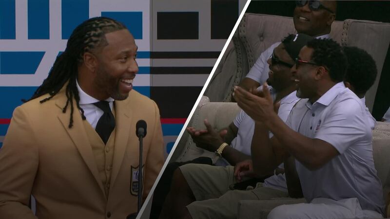 Larry Fitzgerald thanks Cris Carter and Randy Moss during HOF speech