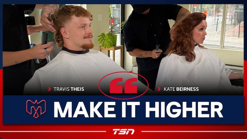 Kate Beirness embraces a mullet with Travis Theis