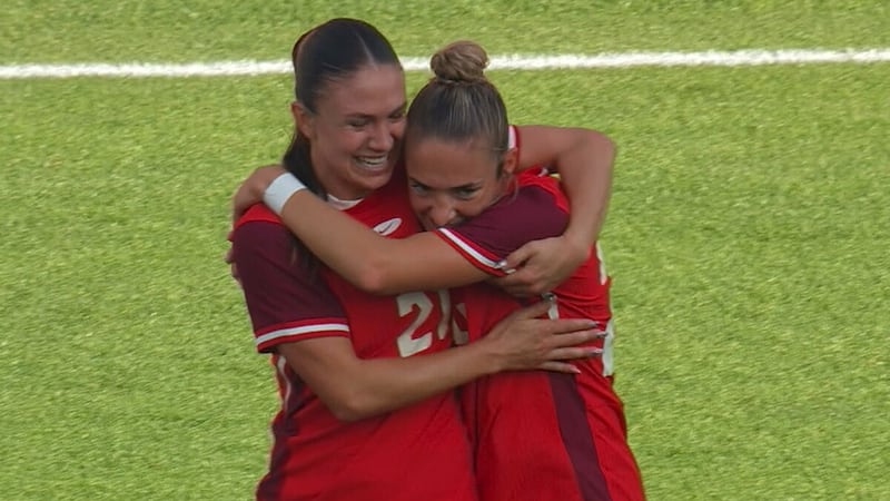 Pridham poaches her first international goal to give Canada the early lead