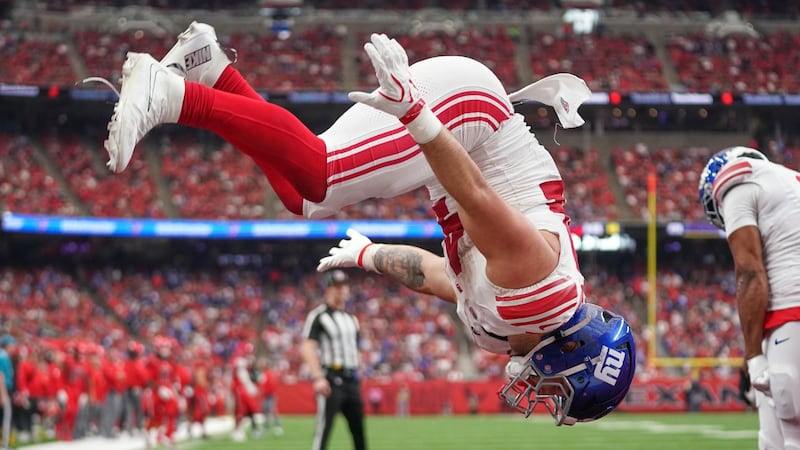 Cam Skattebo celebrates go-ahead TD with a backflip