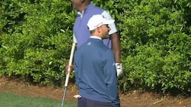 Rasmus Højgaard rolls in a birdie from off the green